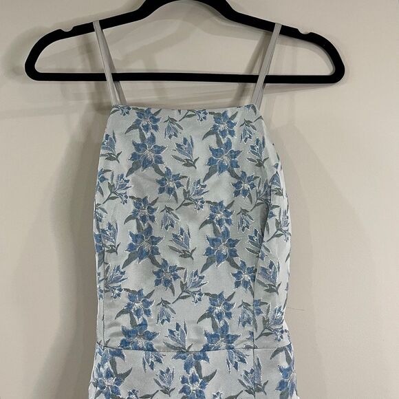 Lulus Versailles Vibes Light Blue Jacquard Metallic Midi Dress size L NWTs - Picture 3 of 8